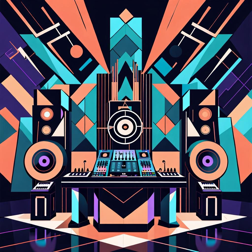 Music Club with DJ Booth in Graphic Digital Illustration