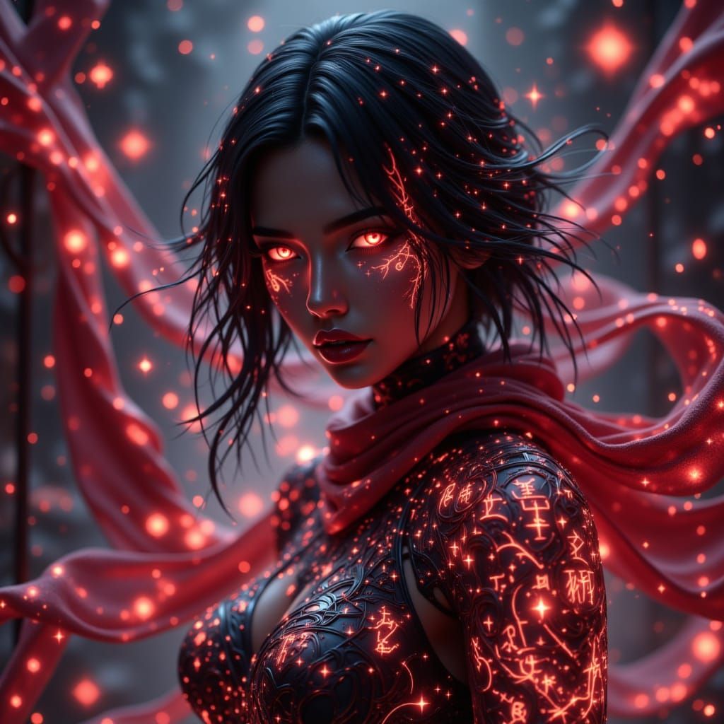 Ethereal Mikasa Ackerman with Glowing Runes in 3D
