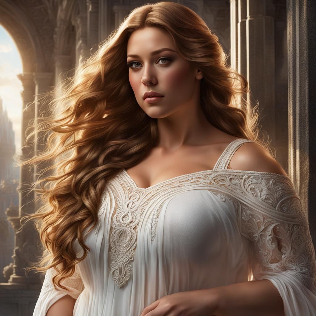 Voluptuous Woman Portrait in Hyperdetailed Matte Photography