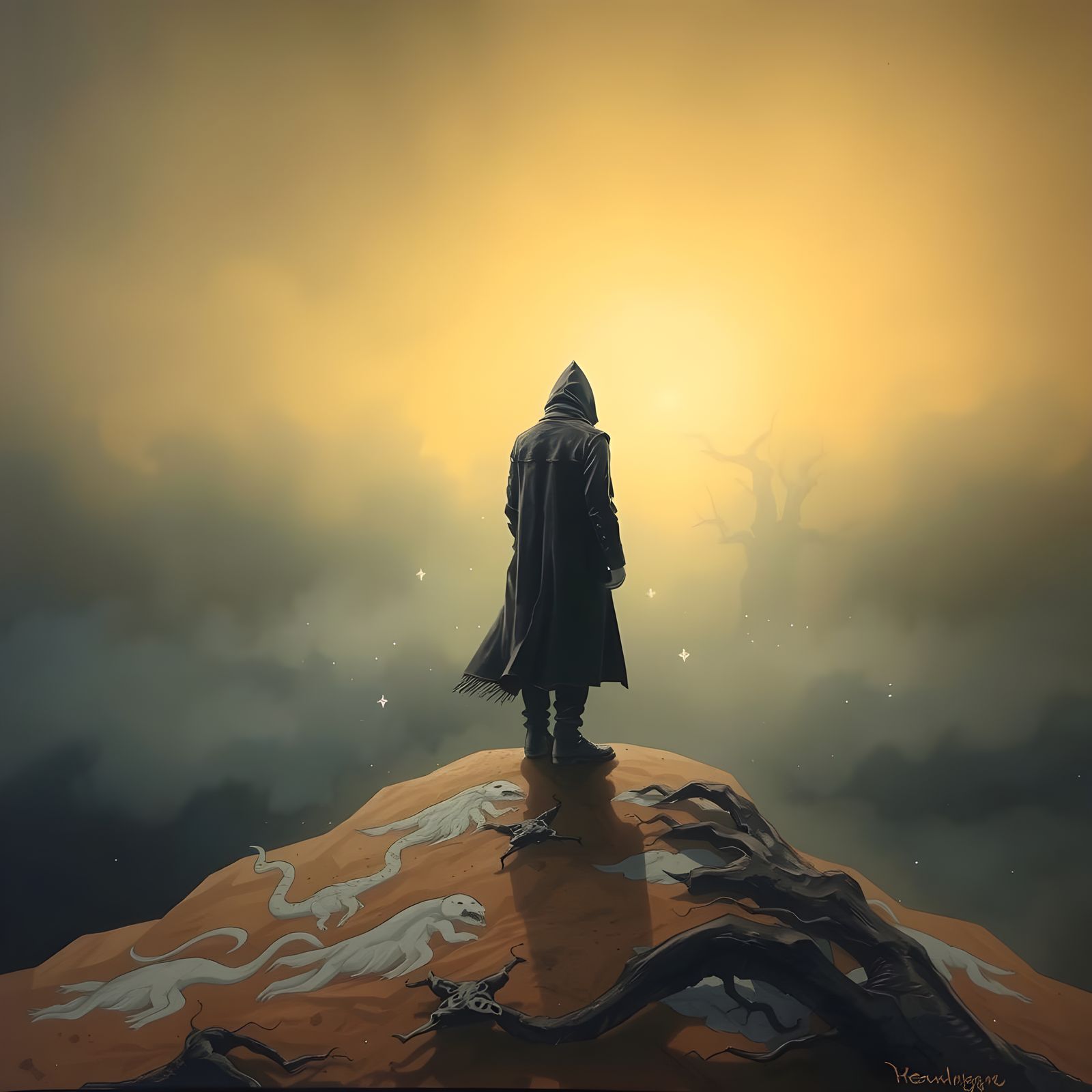 Mysterious Figure Emerges from the Shadows in Charcoal Drawi...