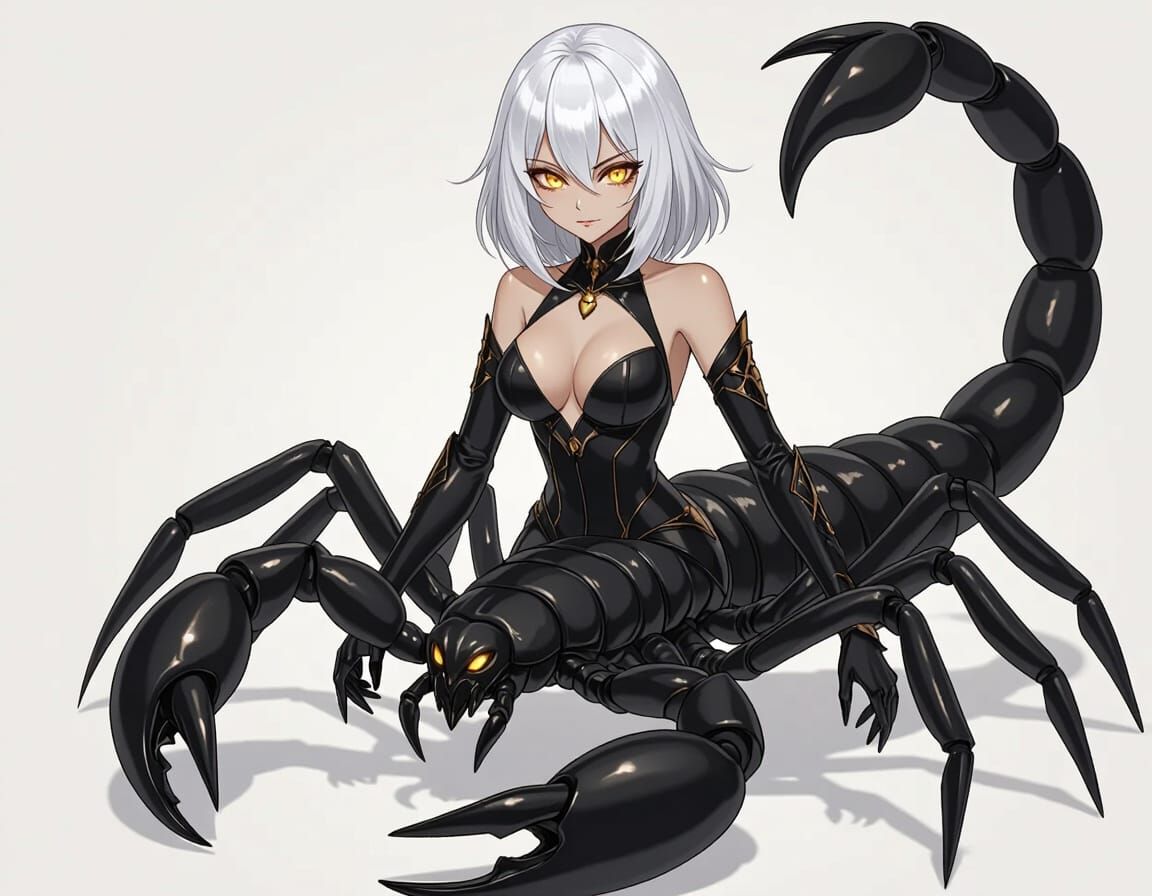 Anime Scorpion Woman with Platinum Hair in Dark Fantasy Styl...