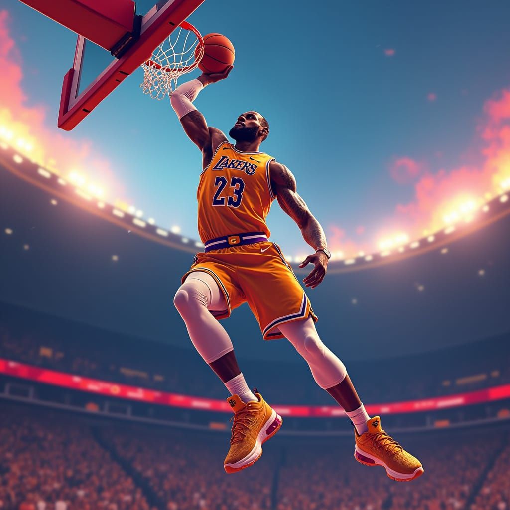 Lebron James Dunks in Digital Art Style