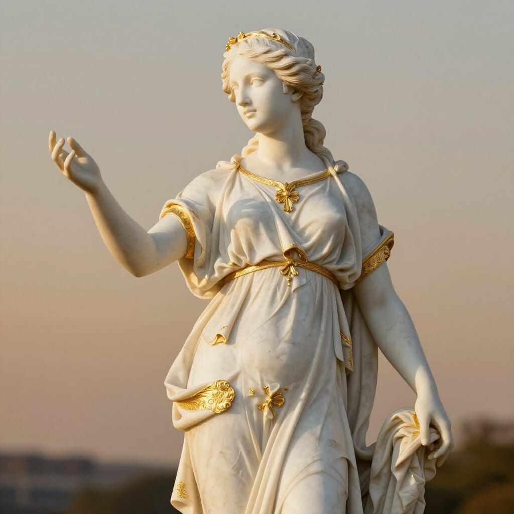 White Marble and Gold Statue of a Graceful Woman