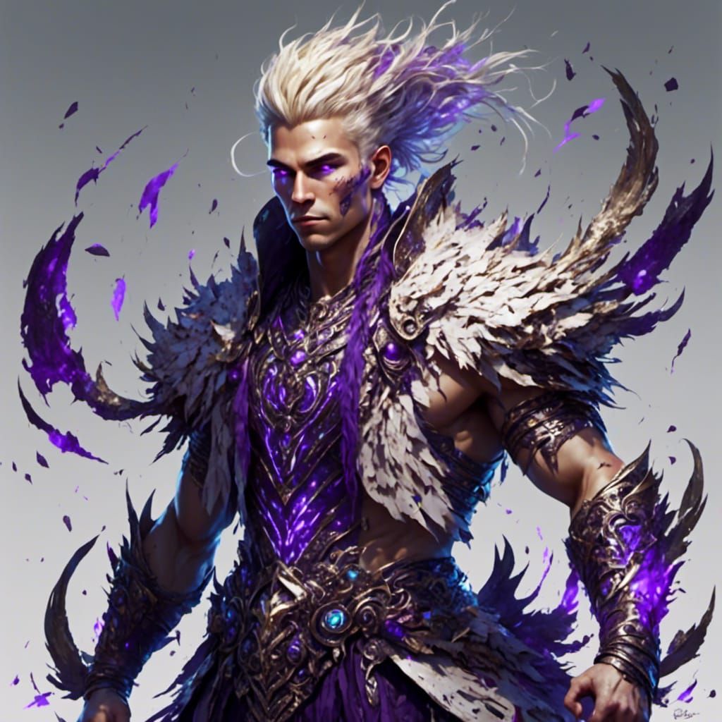 Hyper Realistic Pale Blonde Tribal Male Sorcerer in Exaggera...