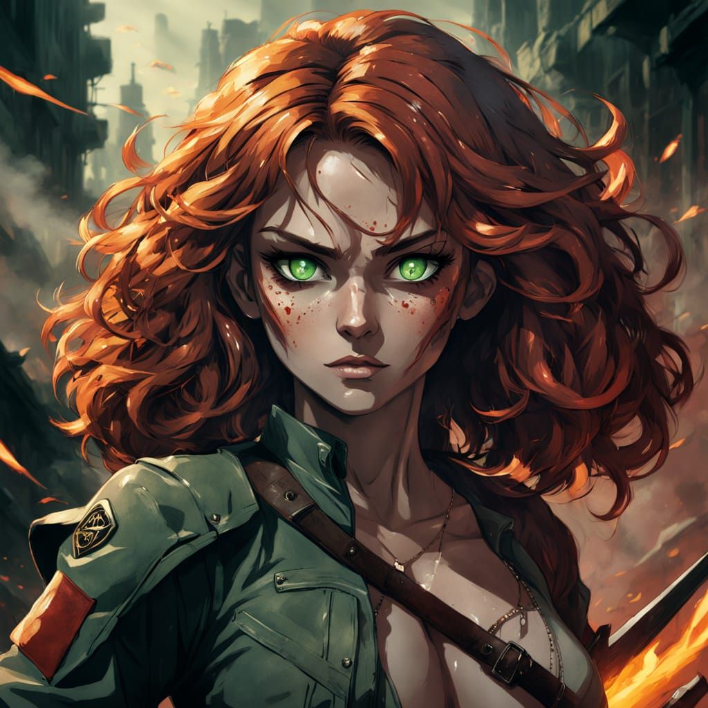 Anime Warrior Woman Portrait in Studio Trigger Style