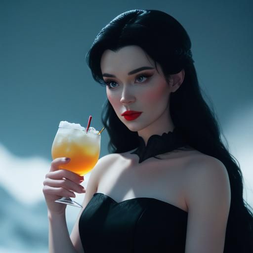 Snow White in Black Dress: Cinematic Cocktail