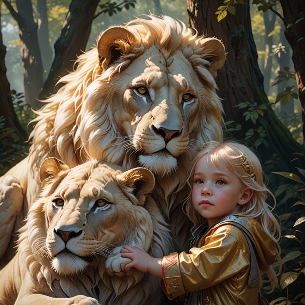 Surreal Lion Portrait in Warm, Golden Light