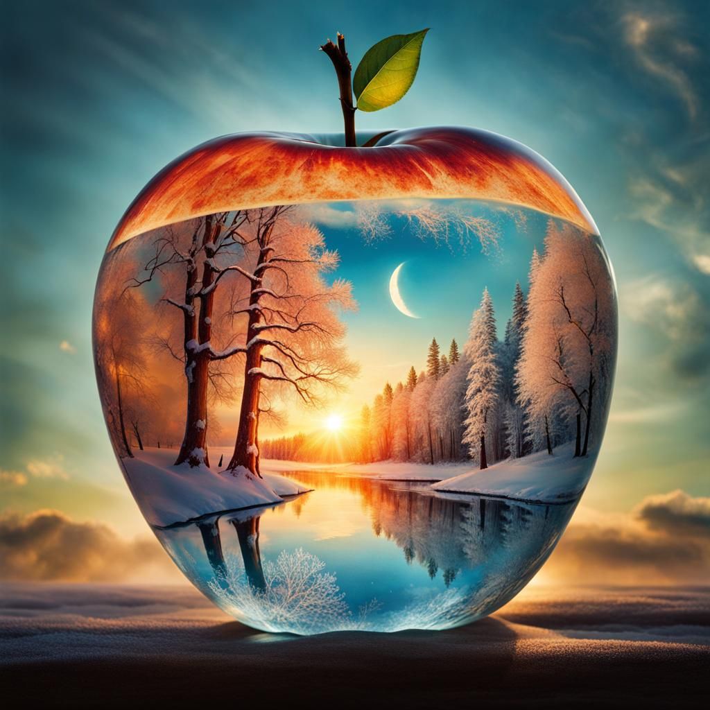 Fantasy World in Crystal Apple: Photorealistic Illustration