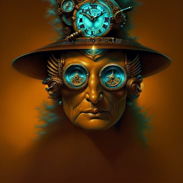 Steampunk Portrait of Mother Time with Clockwork Head