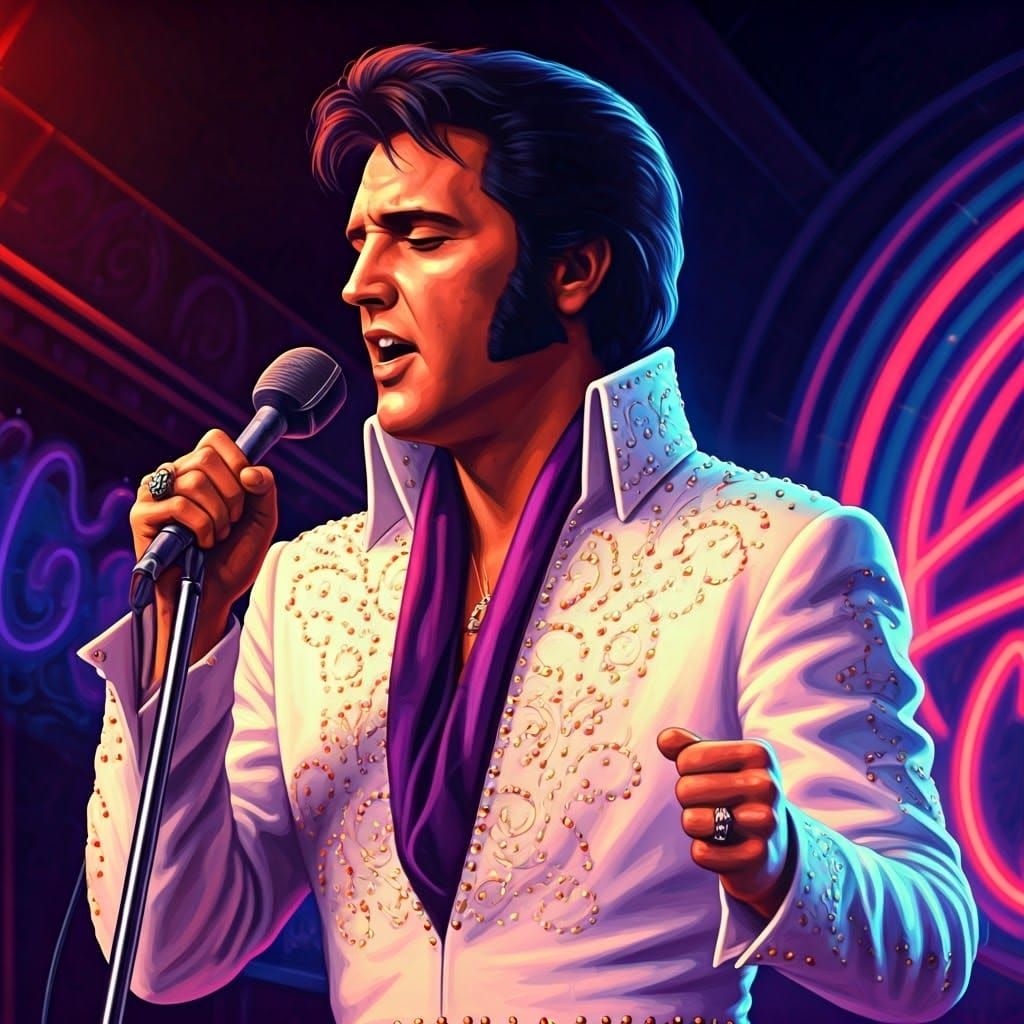 Elvis Presley in Neon Rock 'n' Roll Style