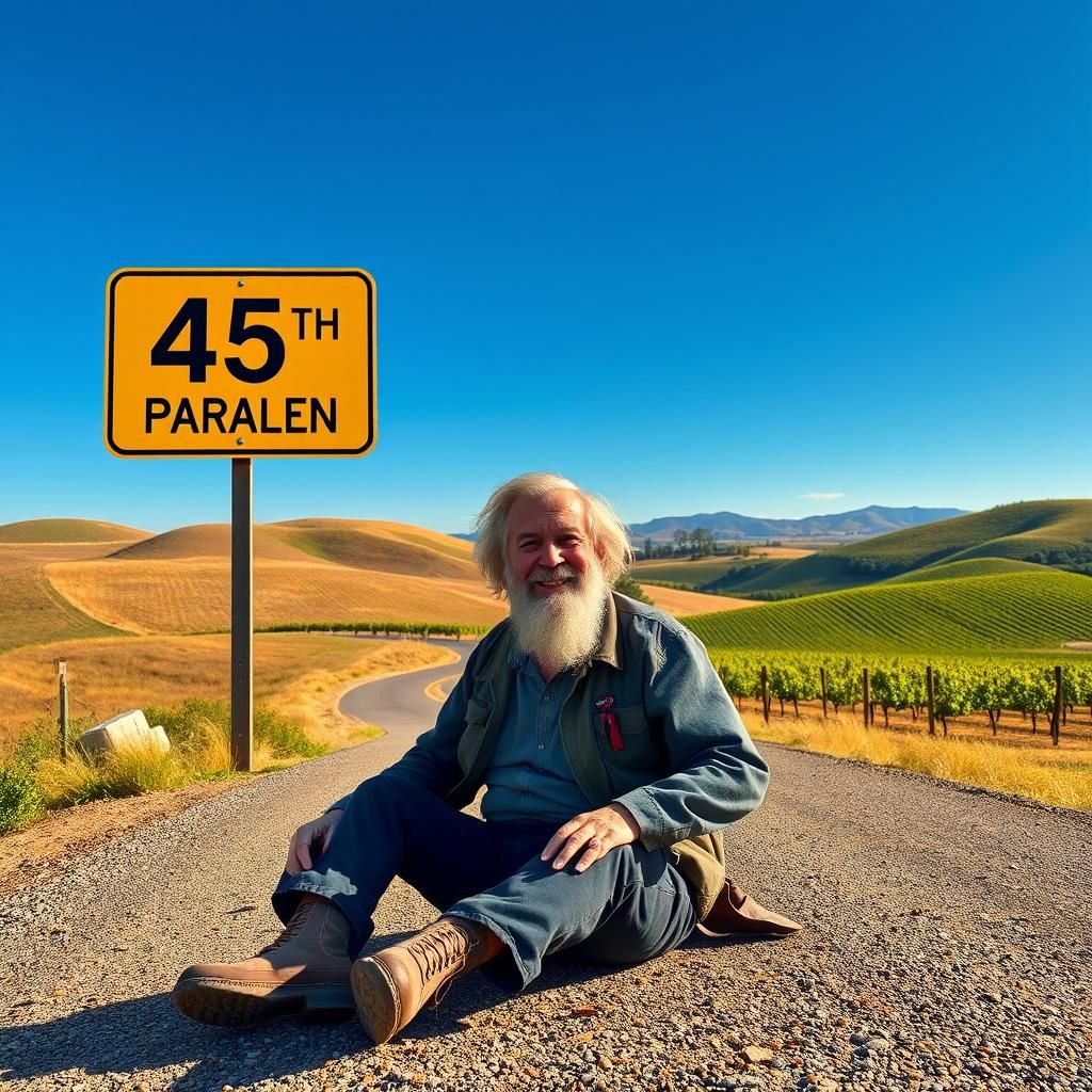 Geologist at 45th Parallel in Impressionistic Landscape