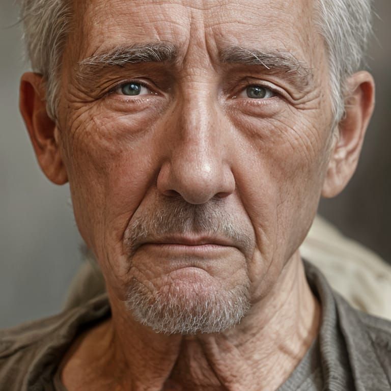 Expressive Portrait of a Sad, Lonely Old Man