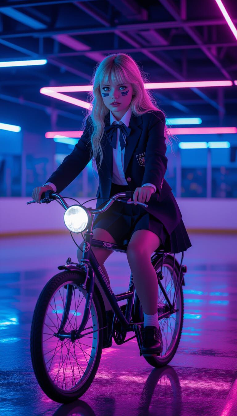 Schoolgirl Rides in Cyberpunk Skating Rink