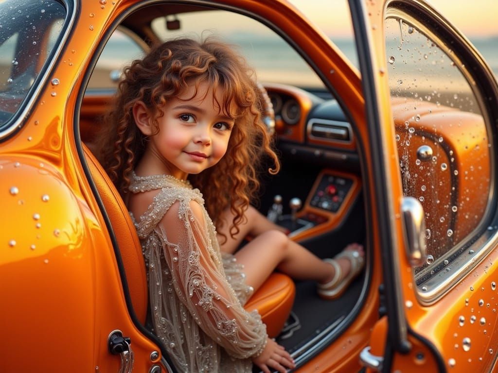 Whimsical Water Scene with a French Schoolgirl in a Vibrant ...