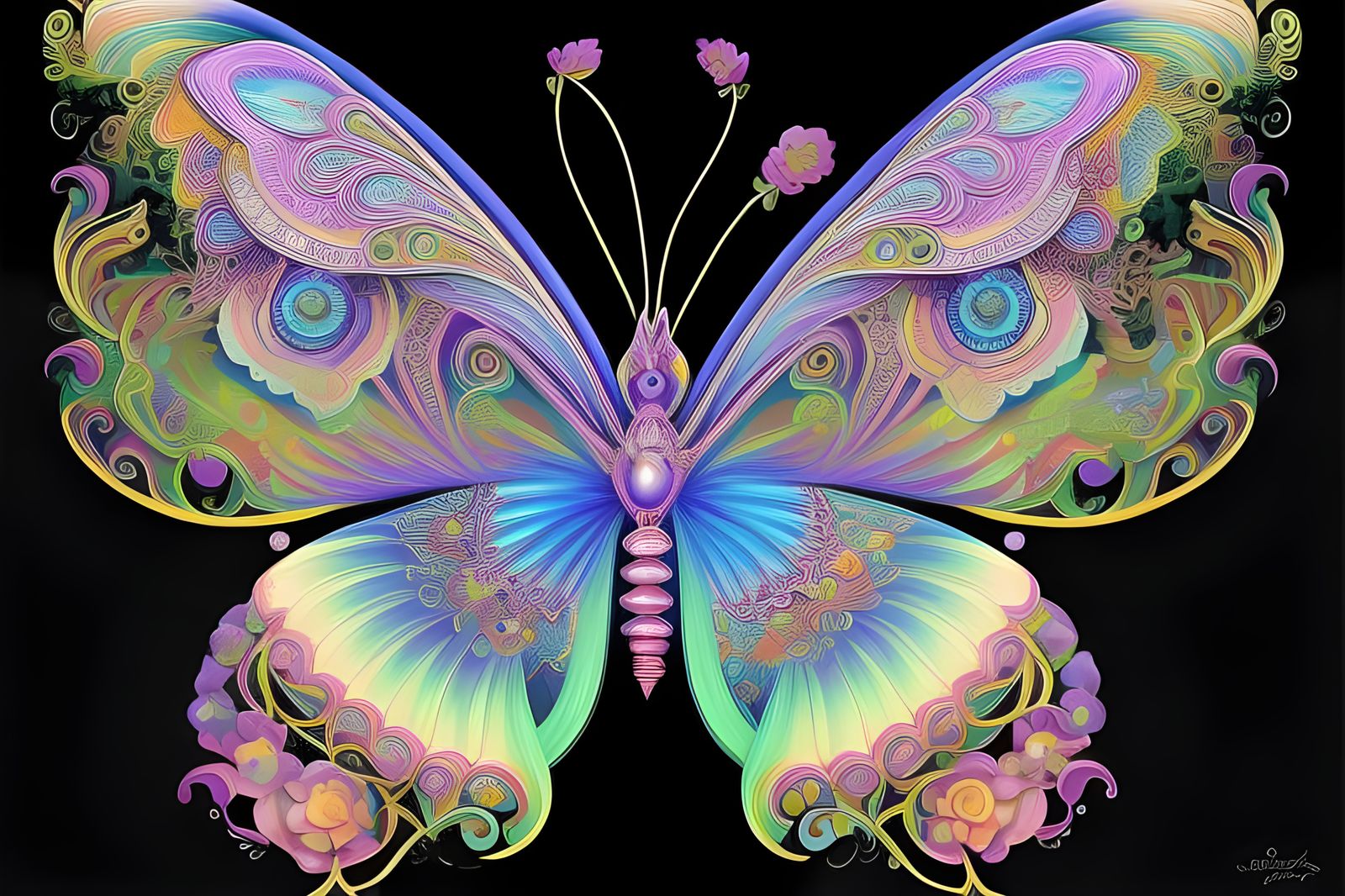 Psychedelic Neon Butterfly Vector Art Illustration