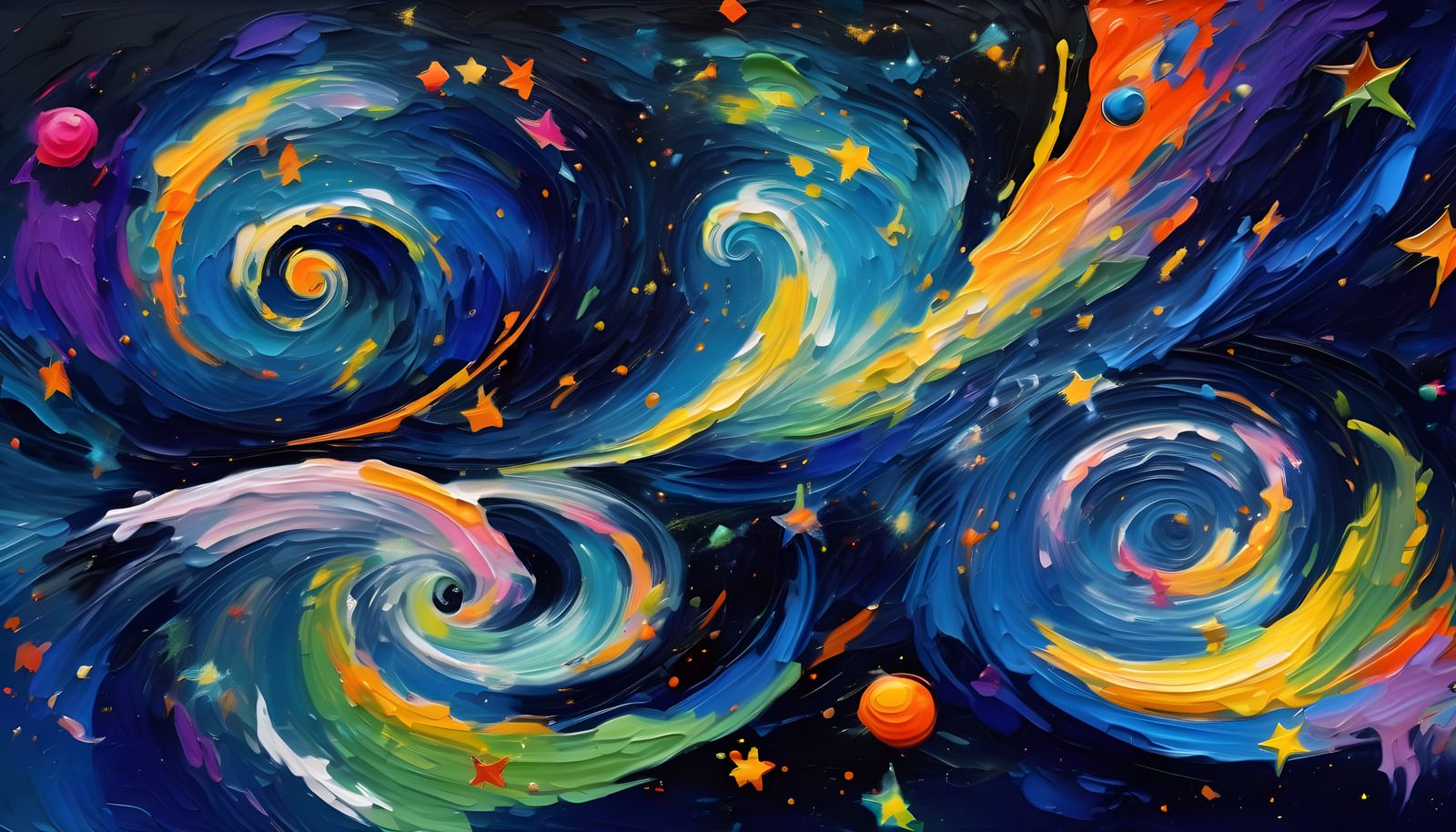 Cosmic Whirlpools in Impasto Oil Paint Style