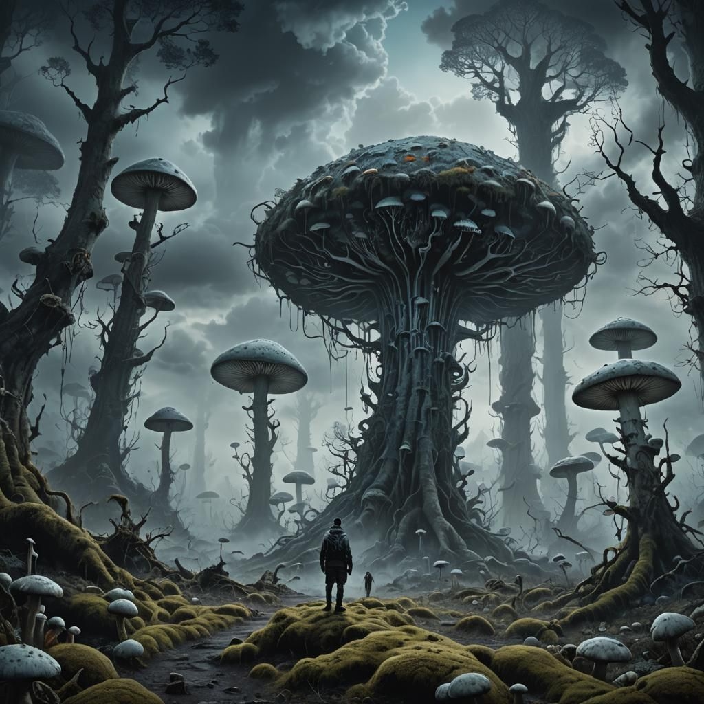 Dark Fantasy Forest with Glowing Fungi