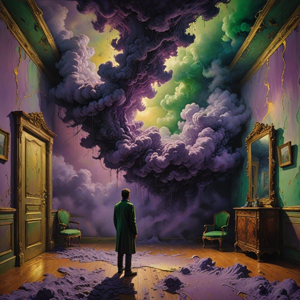Surrealist Oil Painting of a Person in Room