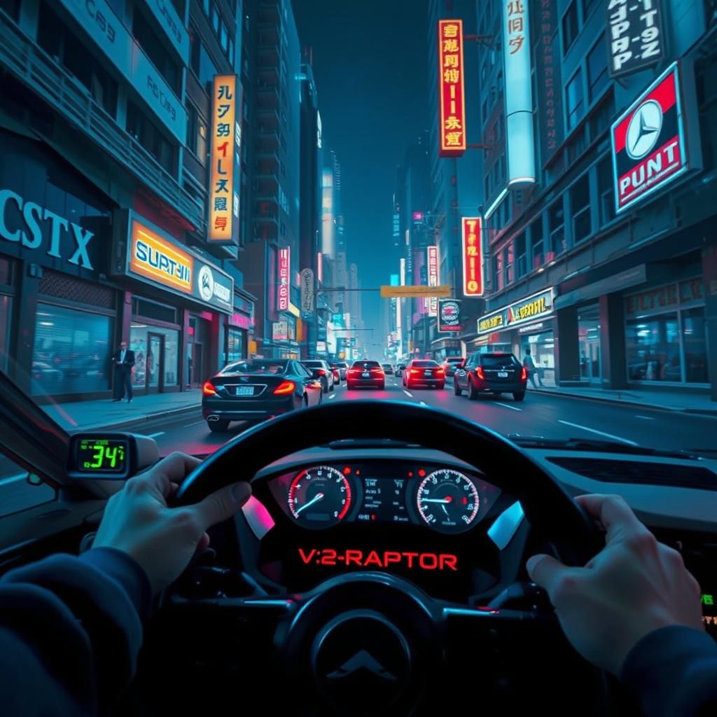 Futuristic Neon City Drive: Hyperrealistic Concept Art