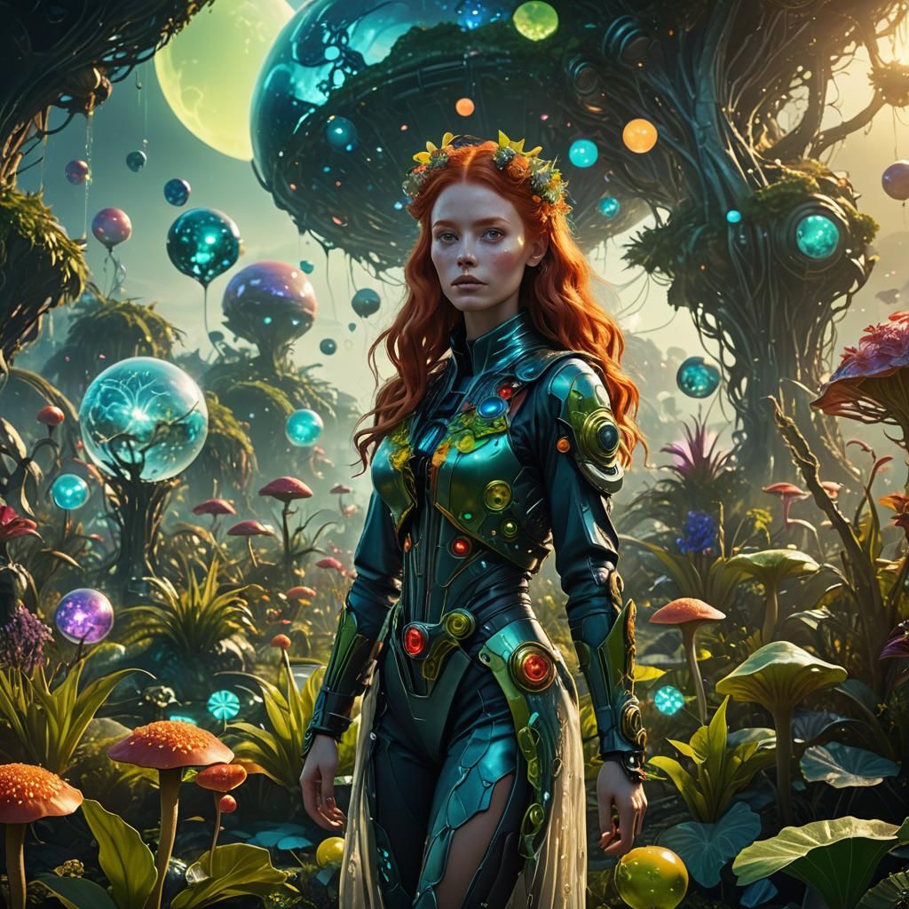 Lush Alien Garden with Redhead: Digital Matte Painting