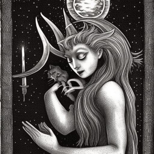 Ethereal Witch Queen with Sun, Moon and Stars