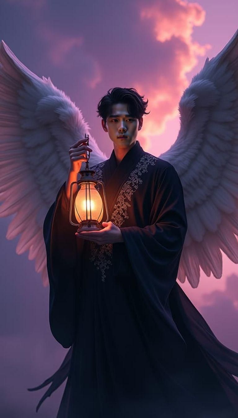 Dark Angel with Lantern in Dramatic Digital Painting