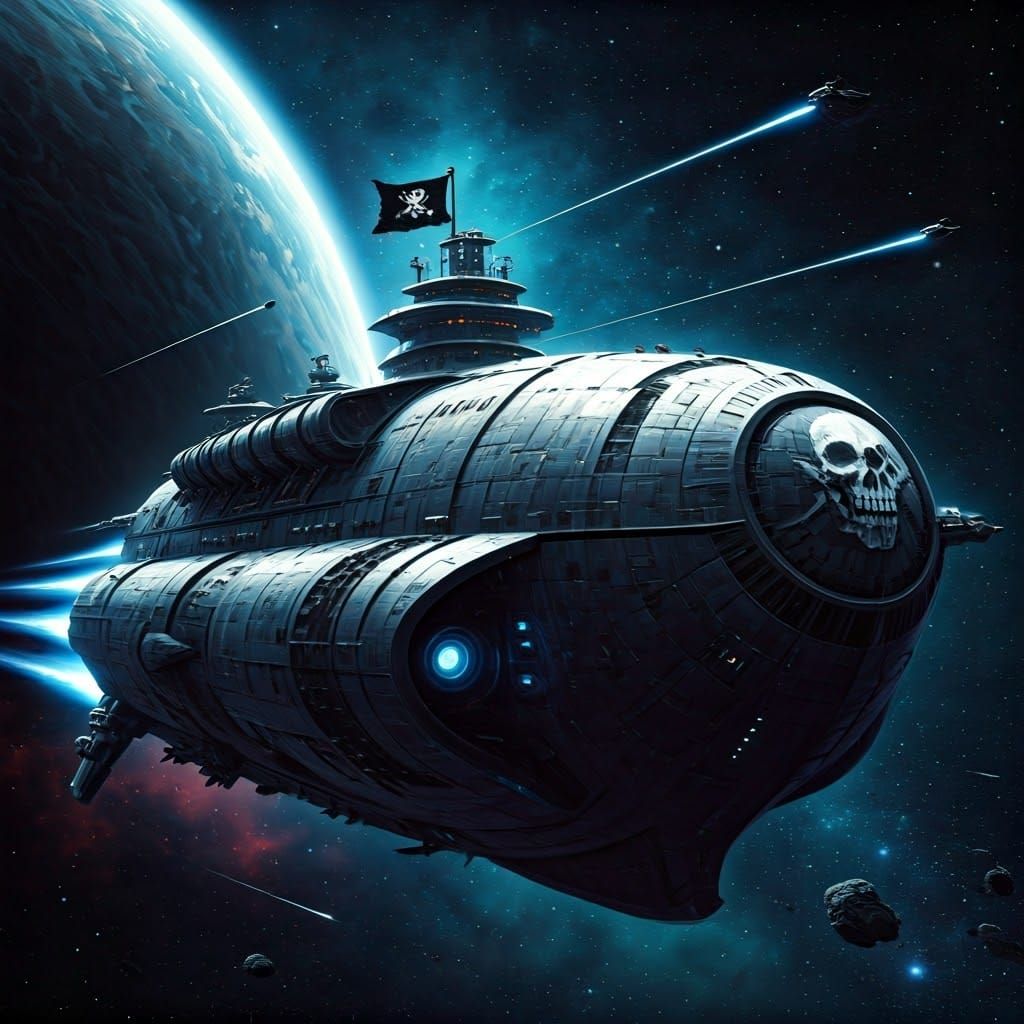 Sleek Futuristic Space Pirate Fleets in Cinematic Sci-Fi Sty...