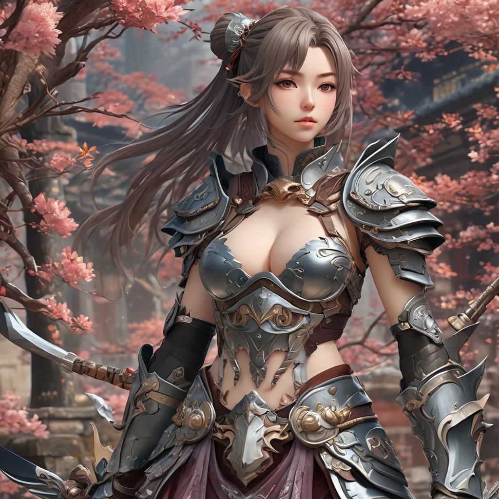 Anime Warrior in Ornate Armor: 3D Art Style