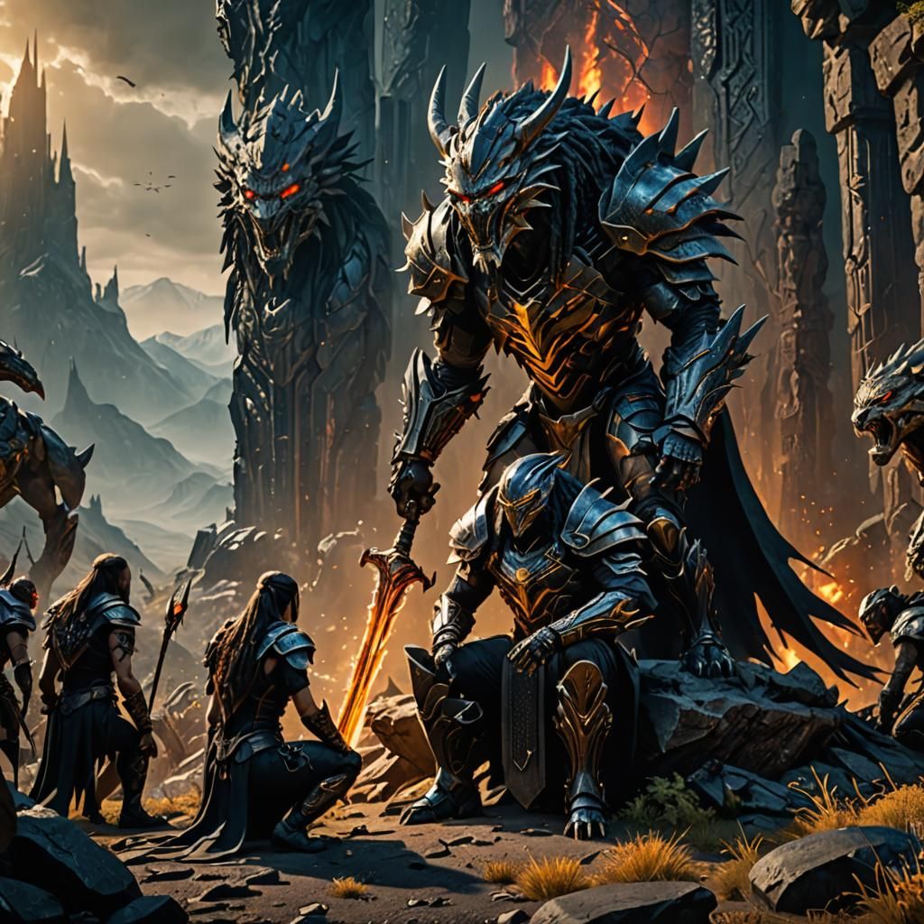 Yautja Predators Kneel Before Sauron