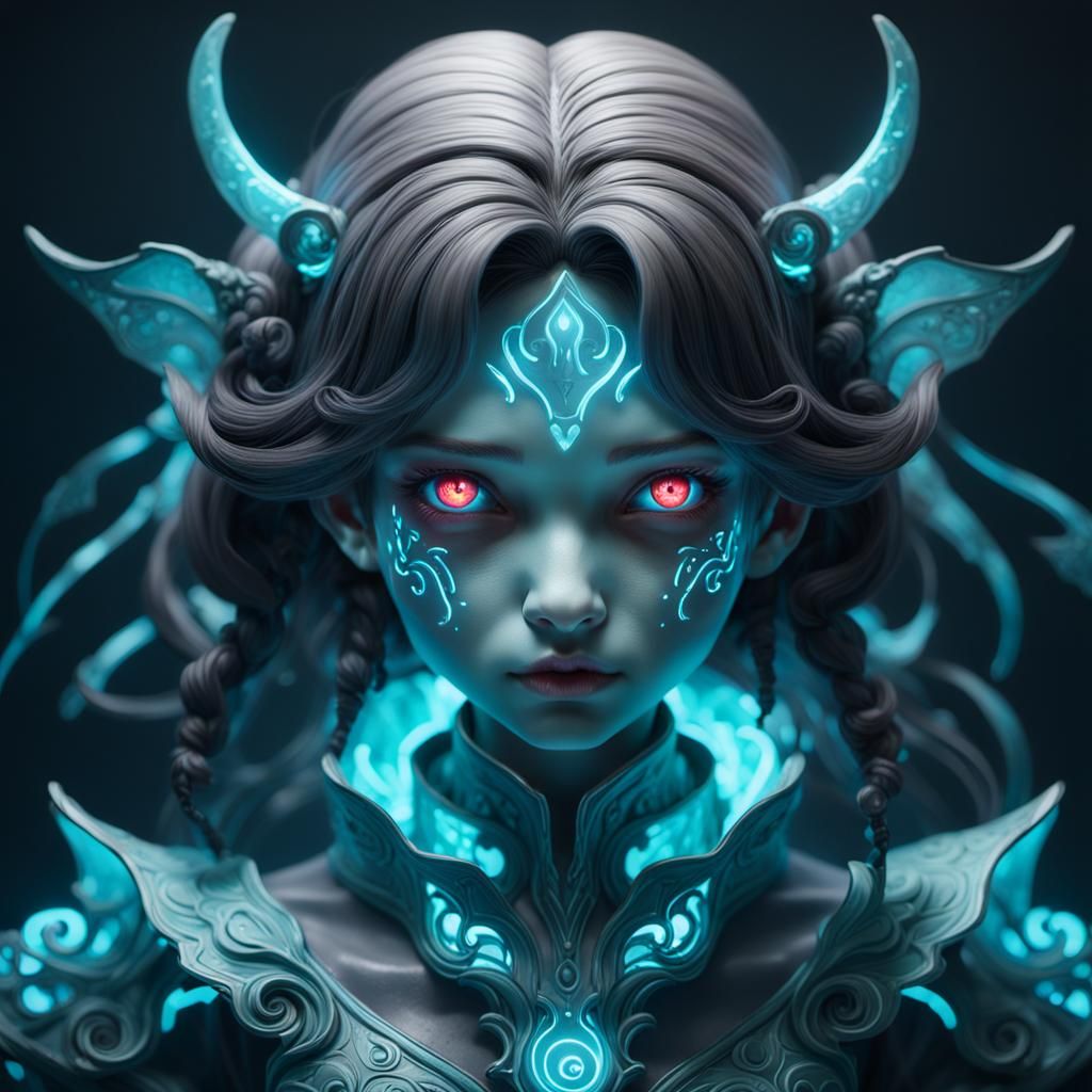 Bioluminescent Demonic Doll Portrait in Detailed Style