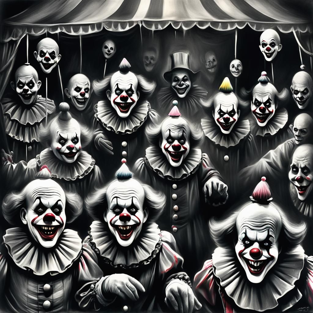 Haunted Circus: Ghostly Clowns in Charcoal
