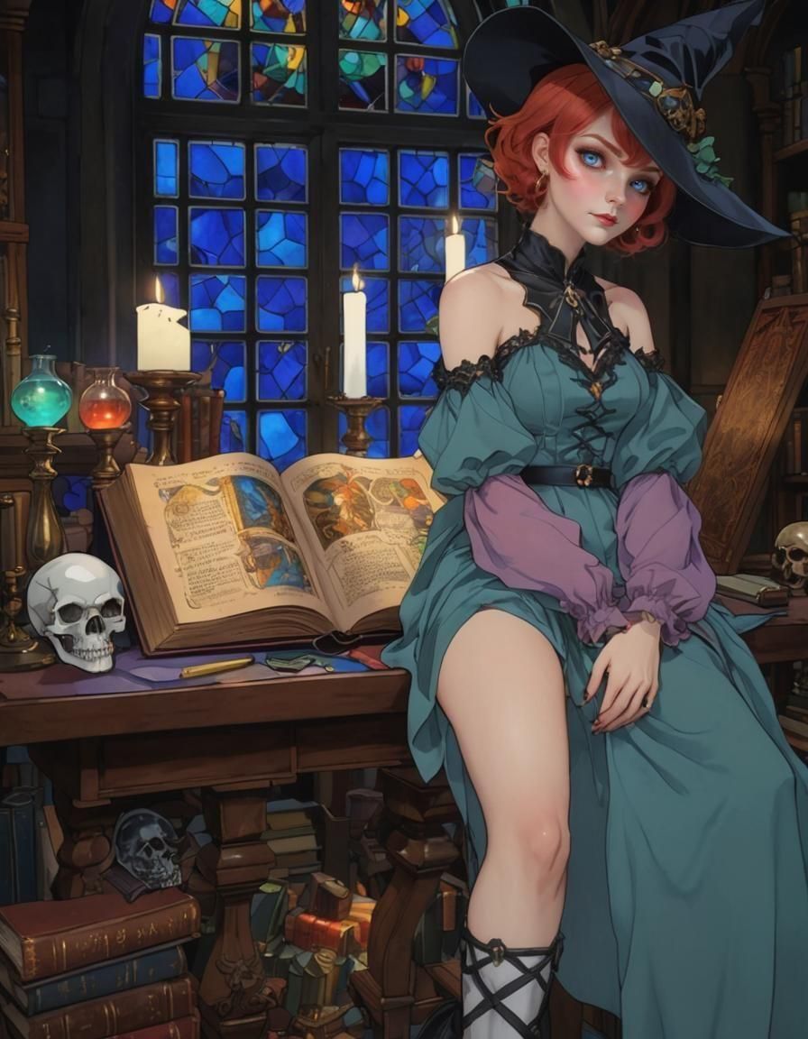 Anime Witch with Pink and Blue Dress