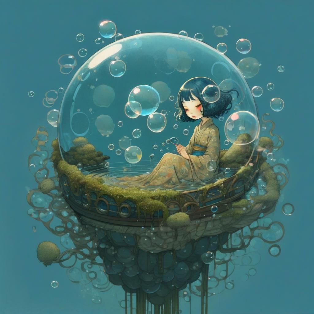 Girl with Bubbles in Illustrative Style