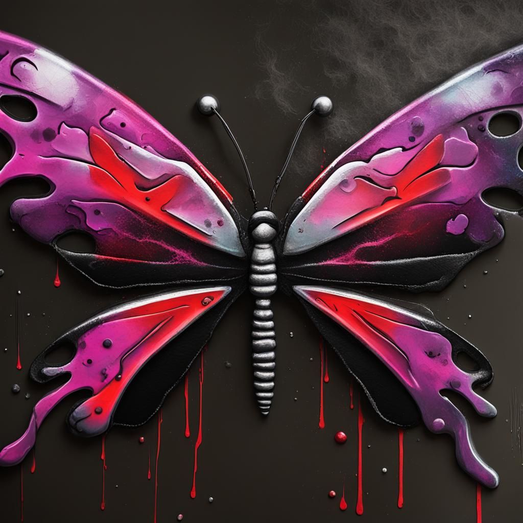 Graffiti Art Butterfly with Leather Wings