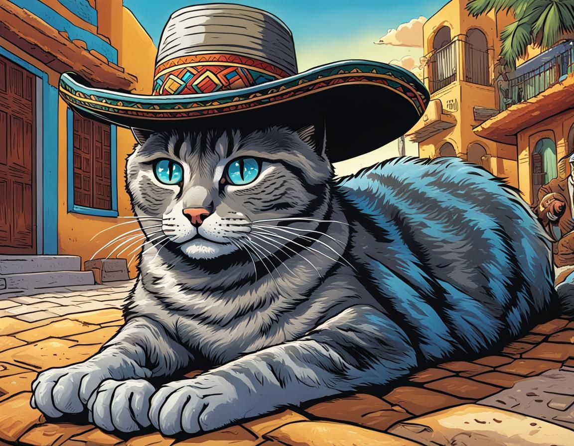 Grey tabby cat having a great time in Mexico