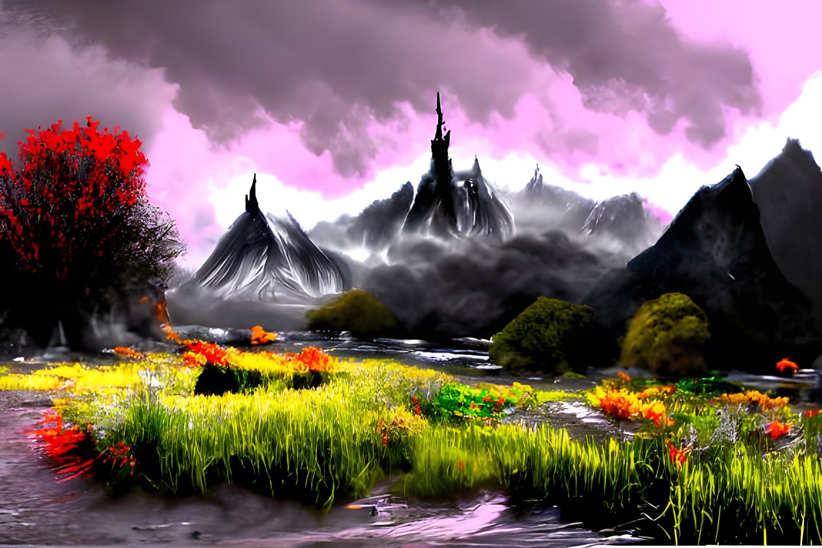 Sorrowful Landscape Painting in Gothic Fantasy Style