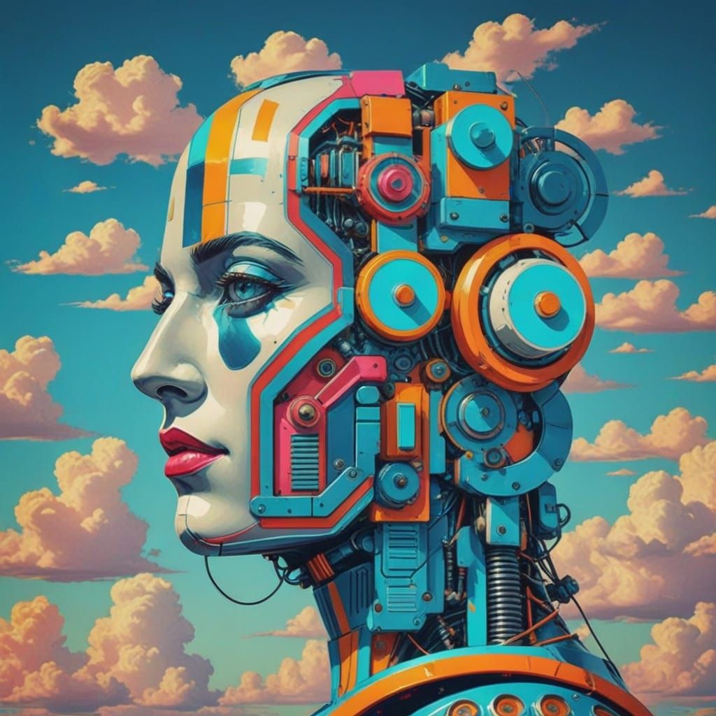 Pop Art Robot Lady in Warhol Style