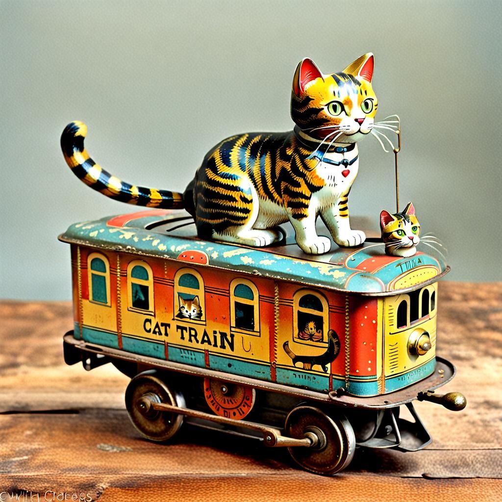 Antique Tin Wind-Up Cat Toy with Litho Art