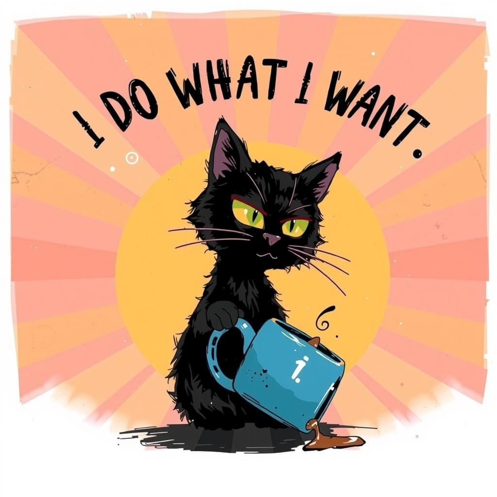 Punk Rock Cat Defies Authority on Bold Vintage Typography Te...