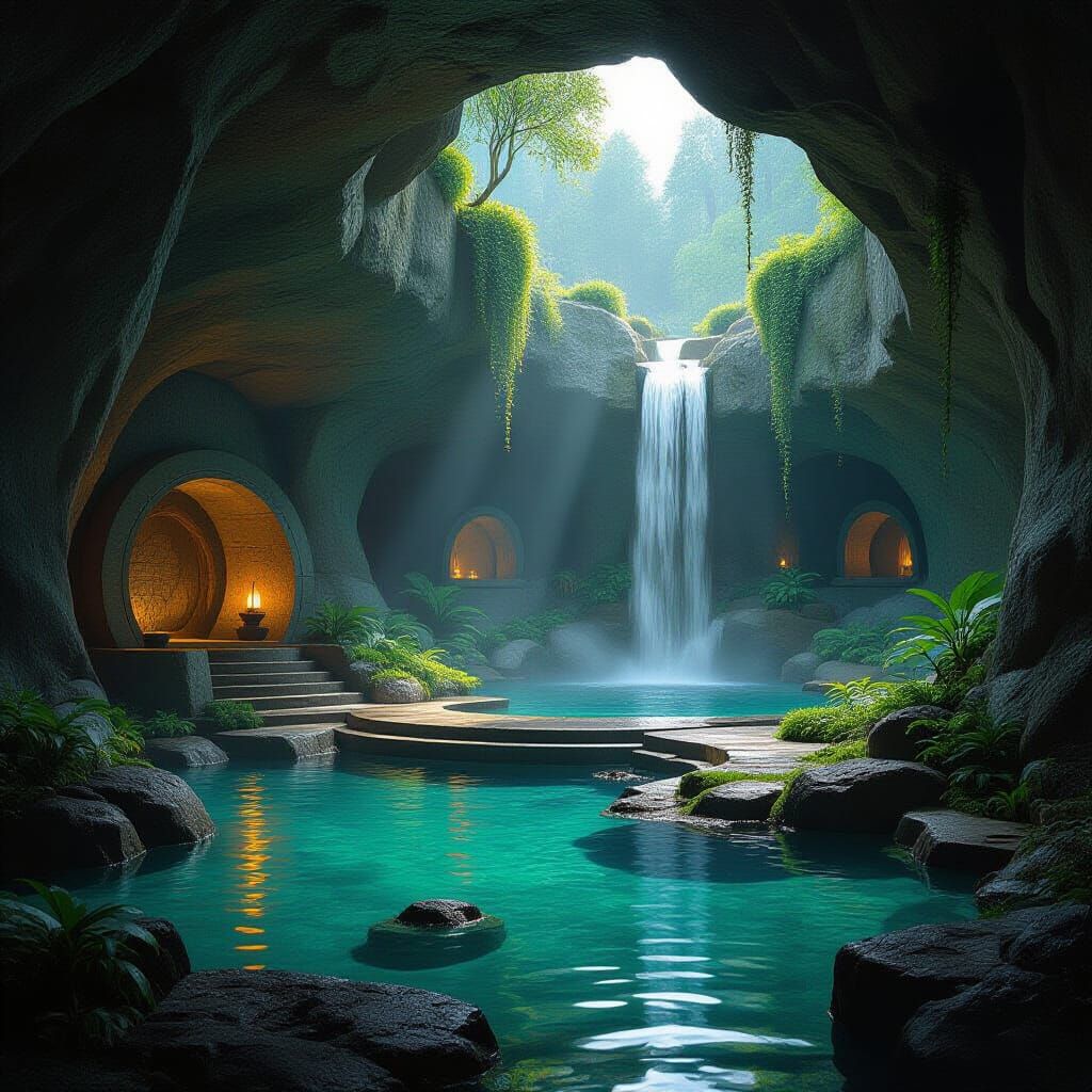 Serene Cave in Jedi Temple with Hotsprings