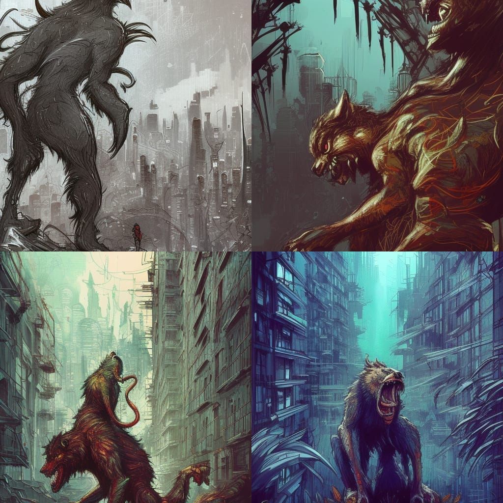Werebeasts in Dynamic Pose: Digital Painting