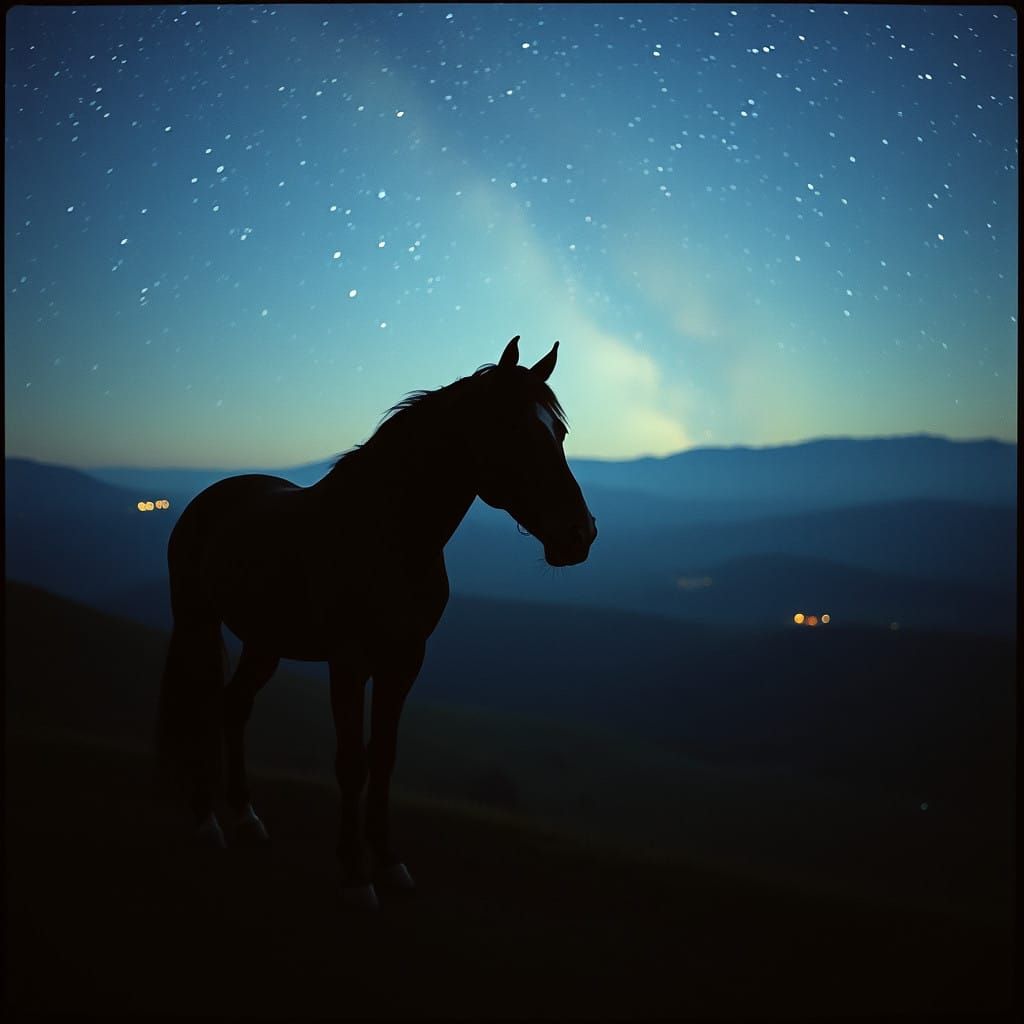 Horse Under Starry Night Sky