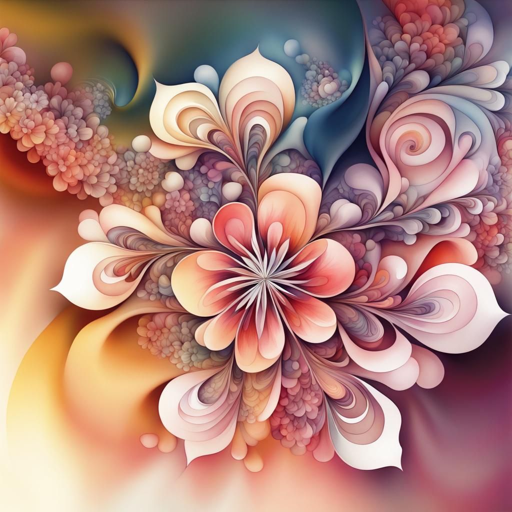 Abstract Blossom in Watercolour with 3D Shading