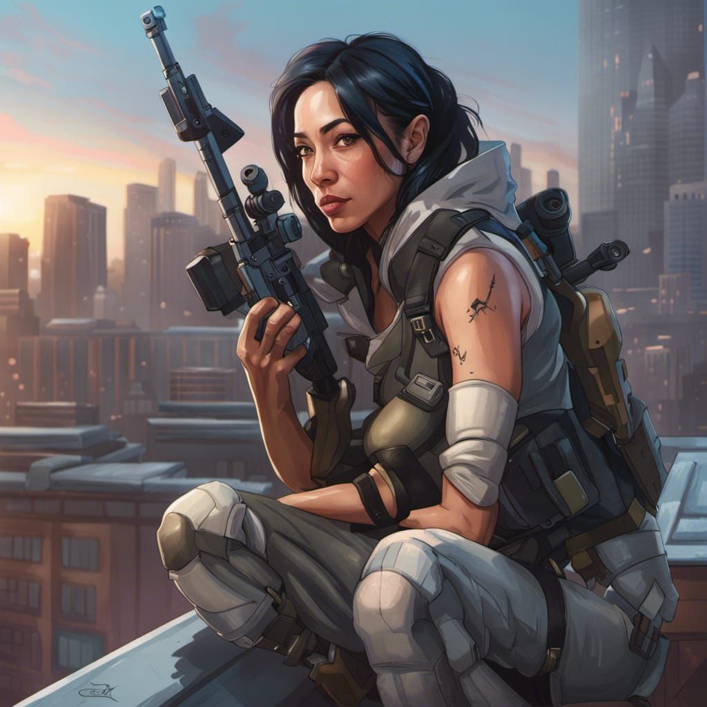 Aimee Garcia as X-Com Sniper, Hyperdetailed Portrait