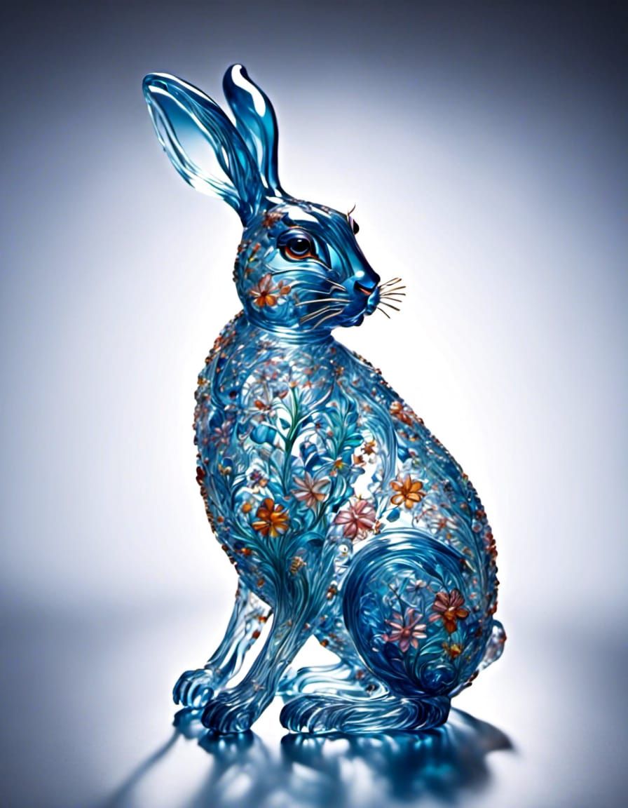 Psychedelic Glass Rabbit in Art Glass Style