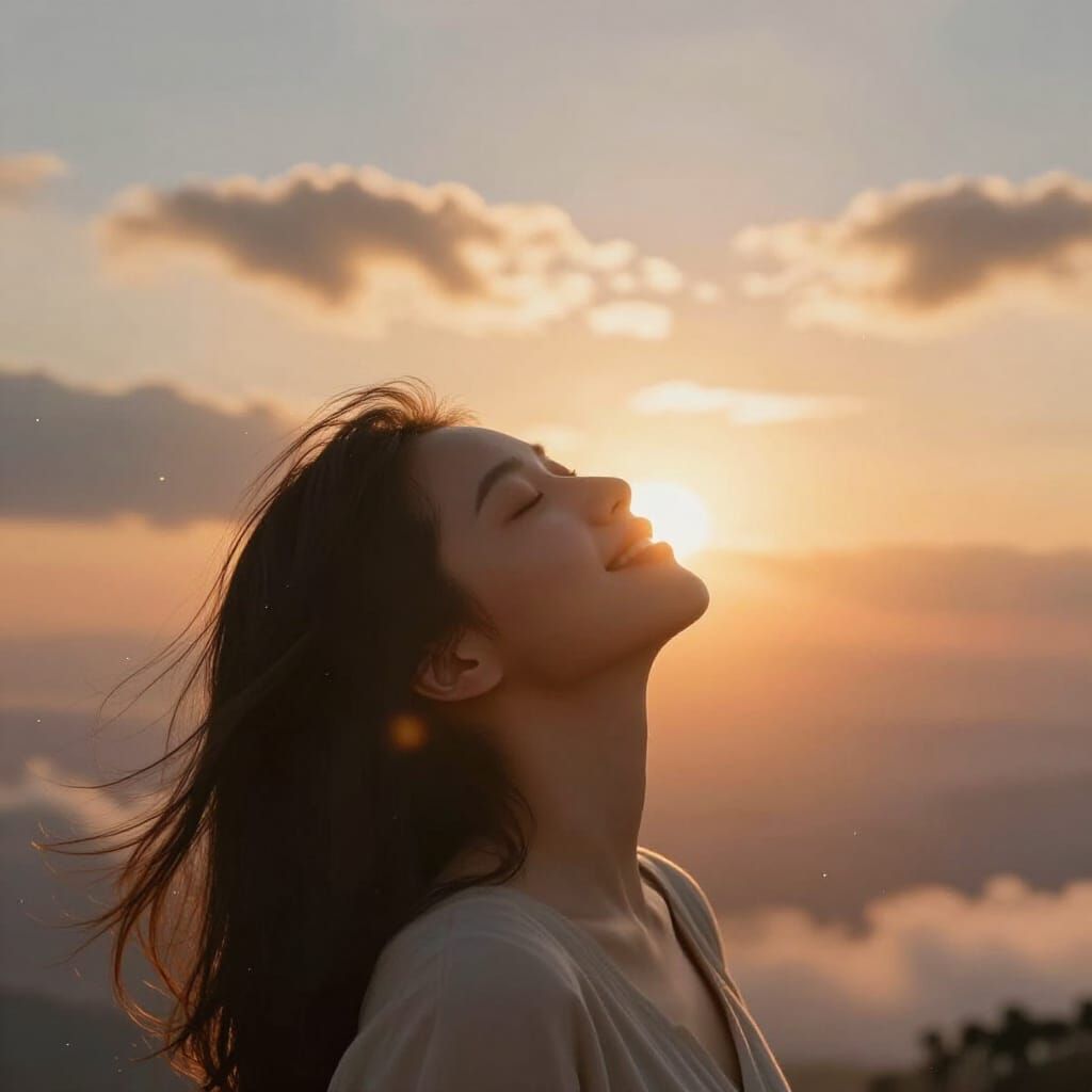 Woman Embracing Sunrise Peace and Optimism