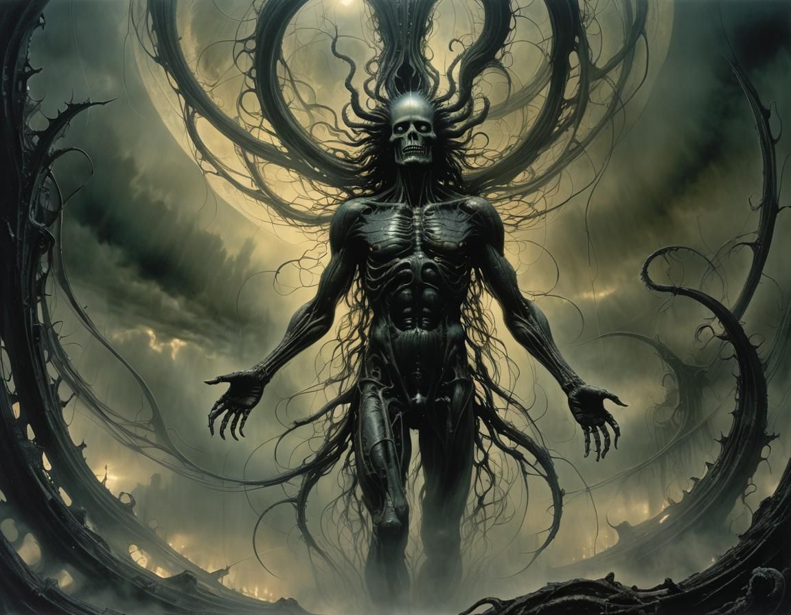 Ethereal Being Between Realms in Surreal Darkness