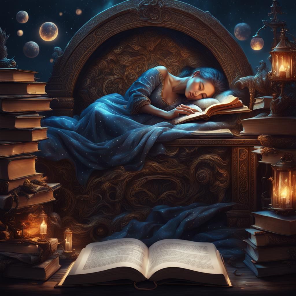 Woman Sleeping in Book: Fantasy Concept Art