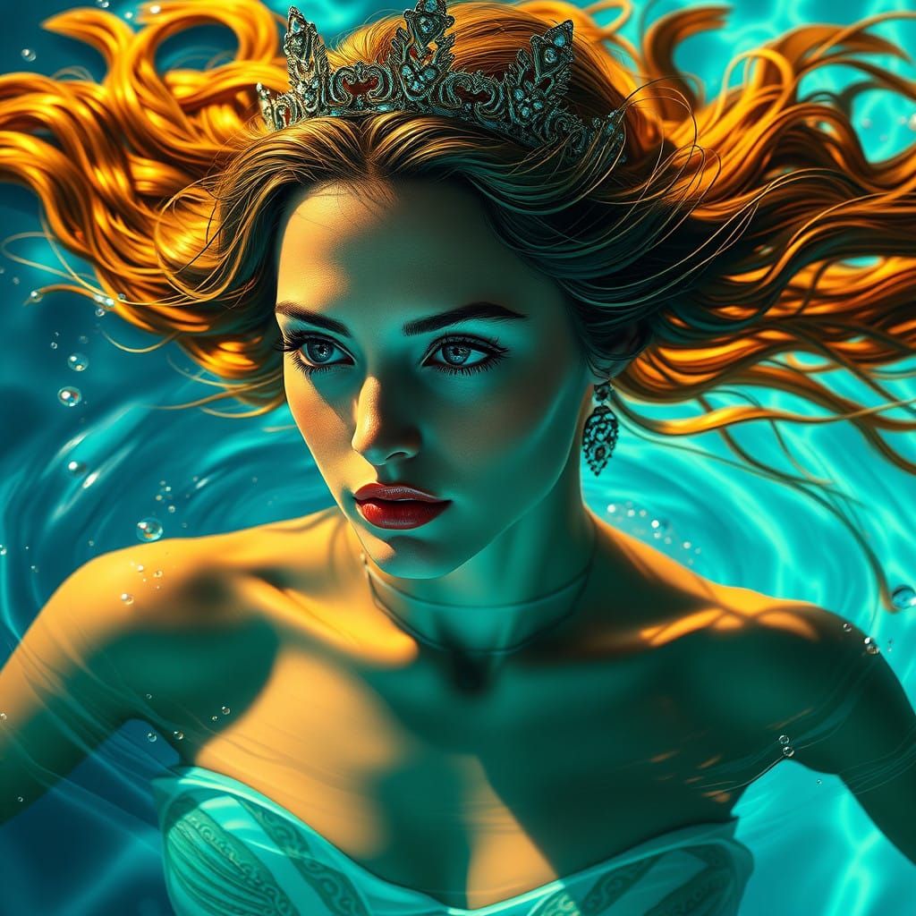 Regal Woman Emerging from a Serene Swimming Pool in Concept...