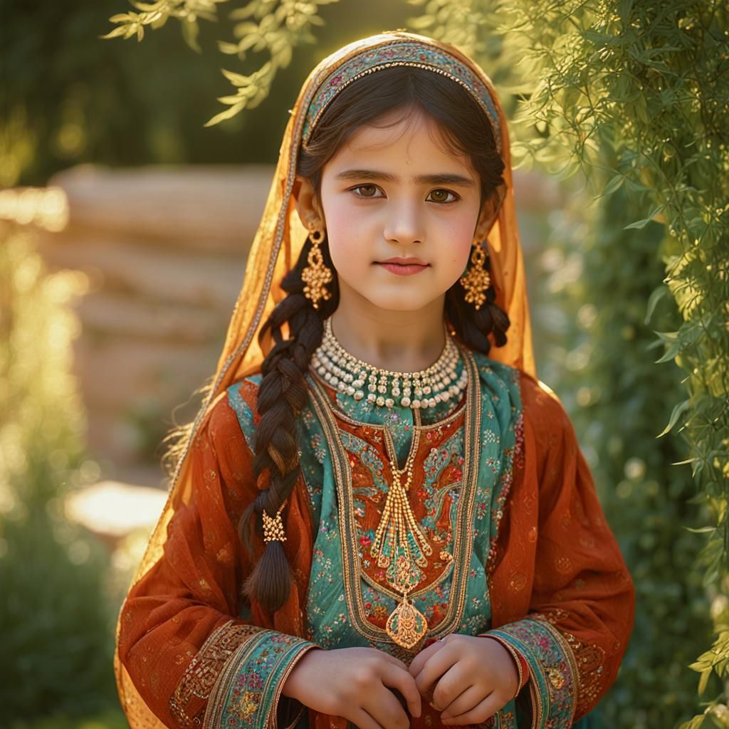 Young Pashtun Girl in Traditional Dress